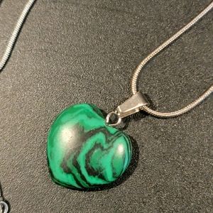 Malachite heart on 925 silver plated necklace
